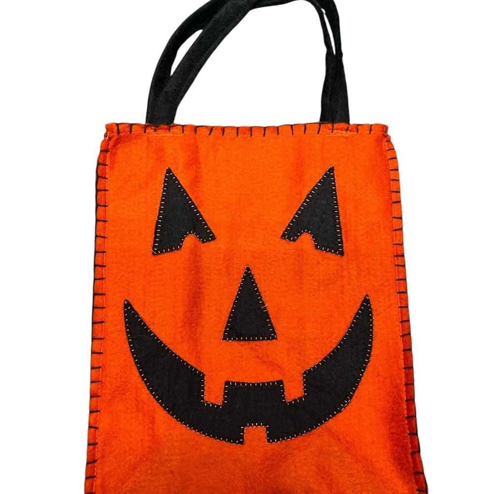 Hand Crafted Orange and Black Pumpkin Bag, trick or treat, home decor